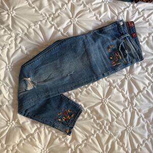 Lucky Brand Embroidered Skinny Jeans Distressed Boho Denim Size 8/29